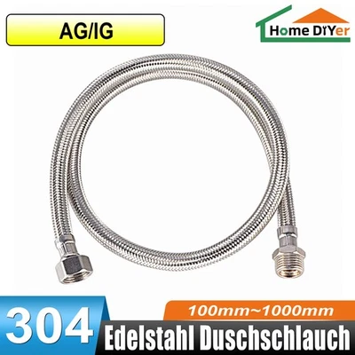 Brauseschlauch 10cm~100cm Edelstahl Duschschlauch 1/2" 3/4" BSP Gewinde AG/IG - Bild 1 von 4