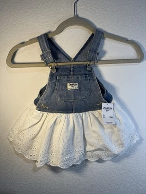 Oshkosh B'Gosh Bebé Niña Denim Ojales Mono Vestido Azul Blanco Talla 12 meses Foto 1 de 4