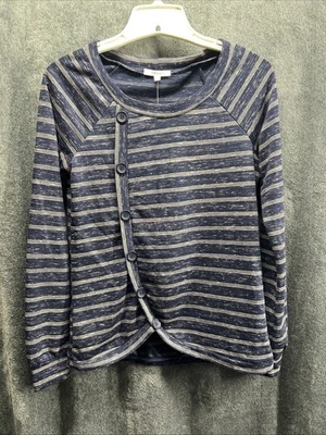 Top de manga larga Maurice’s para mujer talla XS púrpura y gris a rayas Foto 1 de 4