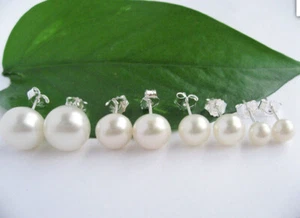Wholesale Natural White Freshwater Pearl 925 Silver Stud Earrings PE229 - Picture 1 of 12