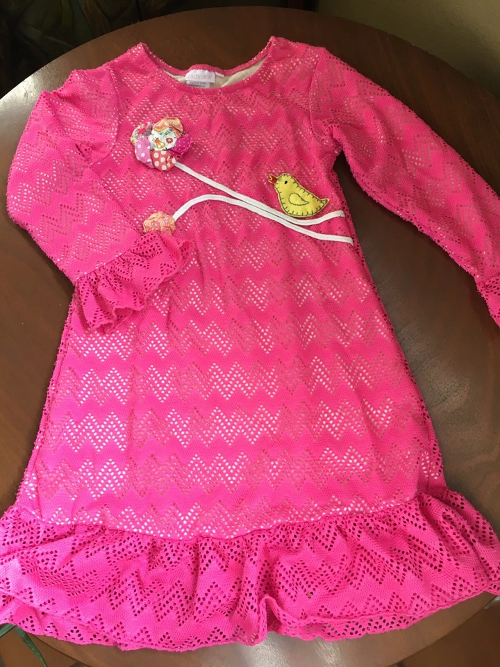 Vestido feminino Cach tamanho 6 rendado rosa pássaro flor aplique designer - Imagem 1 de 4