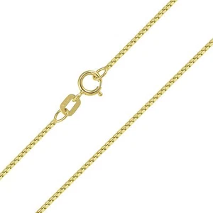 14K Solid Yellow Gold Box Necklace Chain 0.8mm 16-24" - Polished Link Women Men - Picture 1 of 2