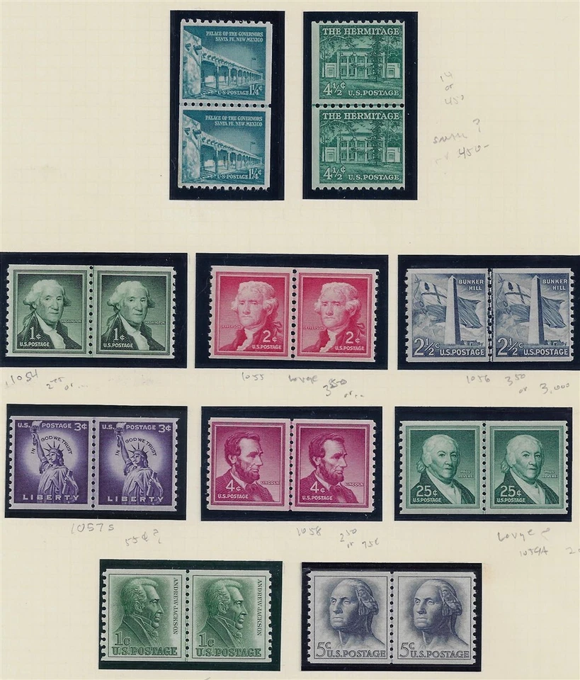1054-1059A, Plus 1209, & 1225 F-XF 1c-25c "Liberty Series" Line Pairs Mint NH - Image 1 of 1