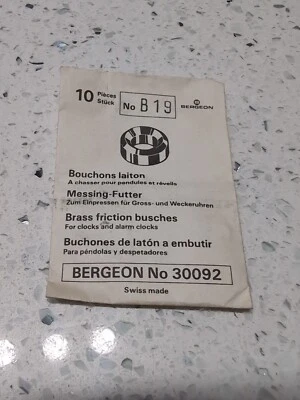 Bergeon 30092 NO B19. Brass Clock Bushes 2.00mm x 1.50mm x 4.50mm. Swiss Made.