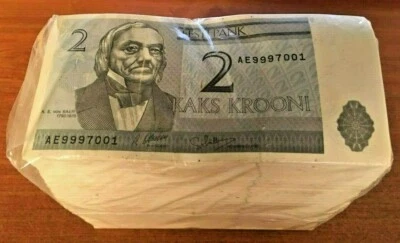 ESTONIA 2 KROONI P-70 1992 X 1000 Pcs BRICK Bundle Lot PRE EURO TARTU UNC NOTE - Image 1 of 4