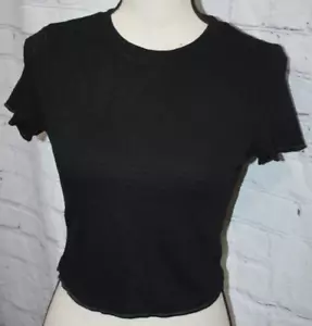 Damen T-Shirt schwarz Kurzarm Rundhals Cropped Stretch Tee Gr. L NEU - Bild 1 von 3