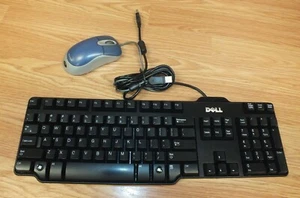 Genuine Dell Black USB Wired Slim Keyboard SK-8115 & Blue Microsoft Optic Mouse - Picture 1 of 6