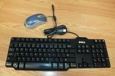 Genuine Dell Black USB Wired Slim Keyboard SK-8115 & Blue Microsoft Optic Mouse  - Image 1 of 4