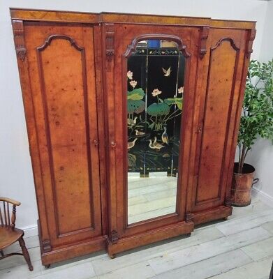 Antique Mirrored Wardrobe Walnut Mahogany Triple Compactum Victorian • 1540.19£