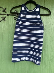Athleta Women's Renew Racerback Tank Top Stretch Navy Blue/White Striped Size S - Picture 1 of 10