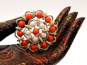Boucher Marboux Brooch - Faux Coral & Pearls - Picture 1 of 20