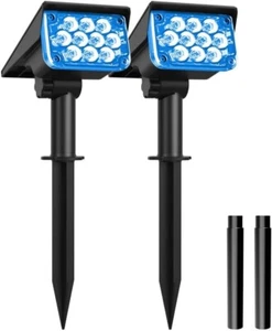 2PACK Solar BLUE Spot Lights Landscape Lights Outdoor Garden Pathway Wall Lamps - Picture 1 of 11