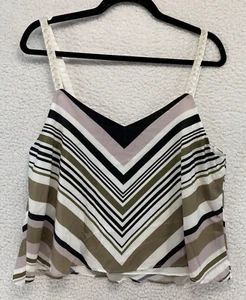 Renuar Damen Große L Bluse Top Streifen Chevron Cropped Shirt Ärmellos Chiffon - Bild 1 von 10