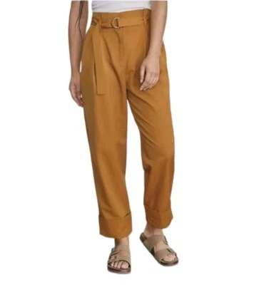 Elizabeth And James Paperbag Belted Pleated Mustard Brown Cuff Ankle Pants 10 M - Image 1 of 4