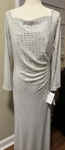 Cachet Grey & Silver w/ Sequence Long Sleeve Full Length Formal Dress Sz 14, NWT - Picture 1 of 13