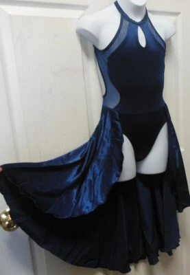 Halter Cuello Lírico Baile Disfraz Malla Yugo Lateral Falda Satén 2 Colores Niño/Adulto Foto 1 de 4