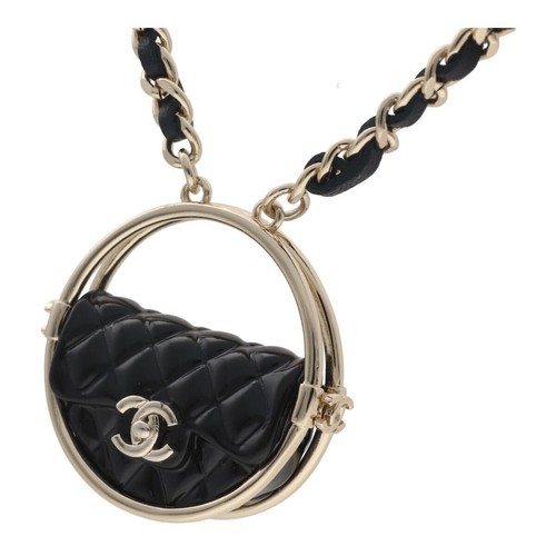 CHANEL Spilla B23C Coco Mark Borsa Trapuntata Pelle Collana Motivo Charm 29 3g Autentico