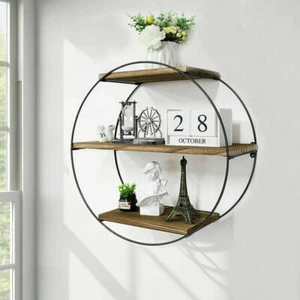 Circle Rustic Decor Floating Wall Shelves Metal Storage Rack Bedroom Living Room - Picture 1 of 12