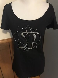 Top nuovo senza etichette South Pole Bling strass LOGO nero manica a spacco grande - Foto 1 di 7
