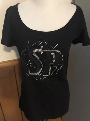 Новый без ценников Южный полюс блестящий со стразами логотип черный разрез рукав Топ большой - Изображение 1 из 4