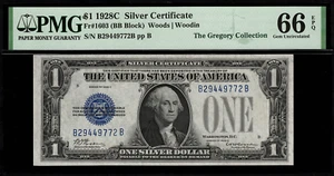 1928C $1 Silver Certificate FR-1603 B-B Block - Graded PMG 66 EPQ - GEM Unc. - Picture 1 of 2