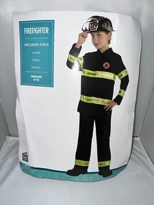 NEW Fire Fighter Captain Safety Reflective Boys Halloween Costume Sz Med (8-10) - Picture 1 of 13