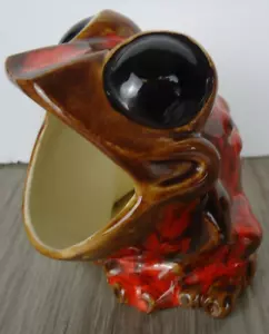 Frosch Biskuit Schale Vintage gesprenkelt 70er 80er Duncan Enterprise braun orange große Augen - Bild 1 von 11