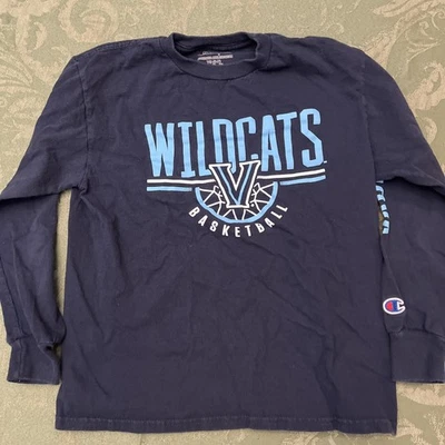 Camisa Champion Villanova Wildcats Baloncesto Azul Marino Manga Larga Juvenil Pequeña Foto 1 de 4