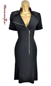 NEW Karen Millen Size UK 14 VINTAGE MILITARY ZIP SHIRT DRESS IN BLACK - Picture 1 of 10