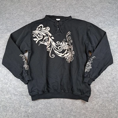 Vintage Crazy Shirts Sweatshirt Mens Large Black Floral Henley Hawaii 90s Top - Image 1 of 4