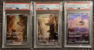 Pokemon 151 EX Charizard, Charmander, Charmeleon PSA 9 English Edition - Image 1 of 2