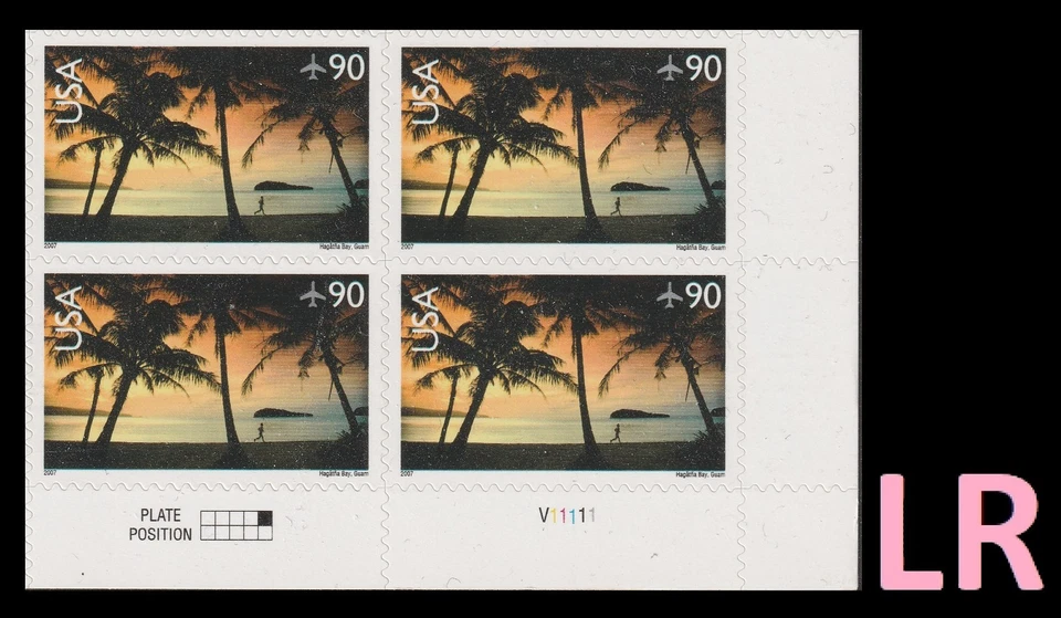 US C143 Airmail Hagåtña Bay Guam 90c plate block 4 LR MNH 2007 - Image 1 of 1