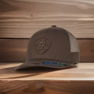 Ariat Mens Hat Baseball Cap Snapback Mesh Embroidered Logo Brown A300053002 - Picture 1 of 2