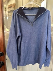 Richard White Sz L 100% Cashmere Light Blue 1/4Zip Sweater Soft Mockneck Stretch - Picture 1 of 7