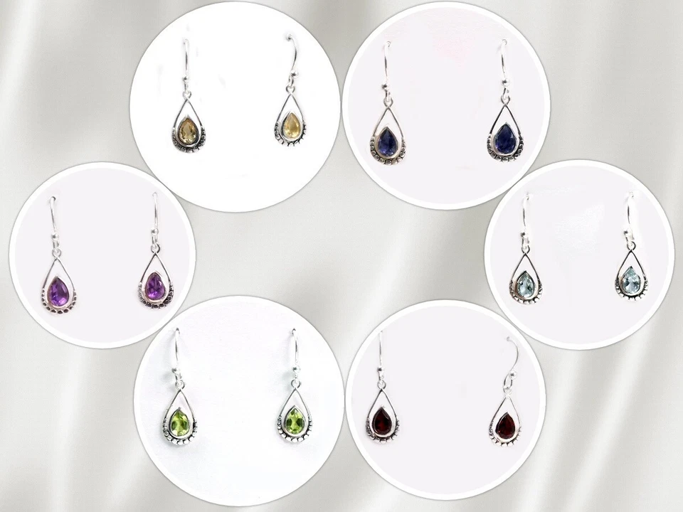 Orecchini pendenti in argento ossidato ametista gemma orecchino fine... - Immagine 1 di 1