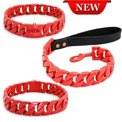 Collar rojo mascota acero inoxidable 32 mm cadena cubana cuerda de tracción collar grande para perros Foto 1 de 4