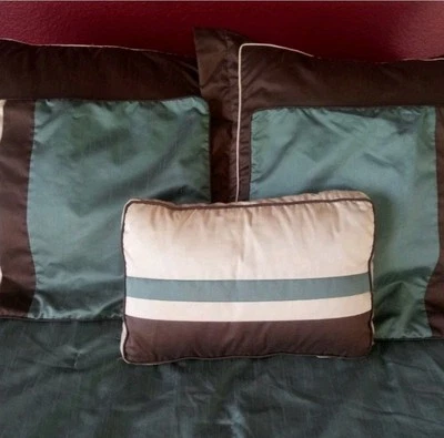 Juego de edredón Queen con 4 fundas de almohada verde azulado, marrón, dorado Foto 1 de 4