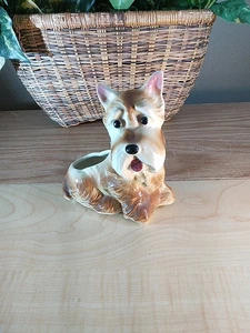 Jardinera Royal Copley marrón Scottish Terrier perro decoración vintage 5"x4" - Imagen 1 de 9