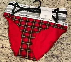 CALVIN KLEIN Panties Sz S 3 Pack QP1258X-996 Cotton MSRP$33 Red ,Grey,Black NEW - Picture 1 of 5