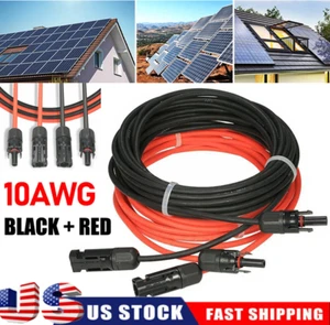 1 par de cables de extensión de panel solar negro + rojo cable conectores solares calibre 10 AWG - Imagen 1 de 18