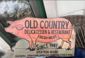Antikes Schild Metzger Schwein Feinkost 28 Jahre alt Land Ragon Haus - Bild 1 von 7