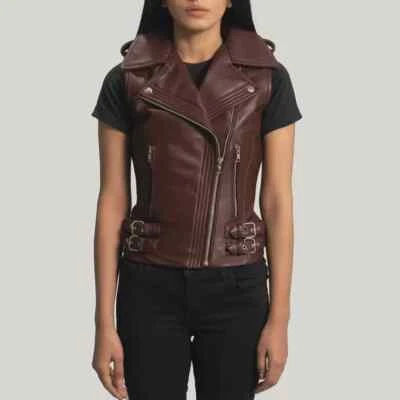 Handmade Ladies Top Grain Cowhide Club Style Motorcycle Soft thick Leather Vest - Image 1 of 4