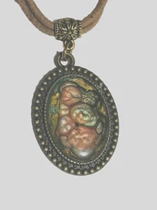 Hobo Hippie Necklace Leather Double Corded Pendant Lobster Clasp Vintage - Picture 1 of 5