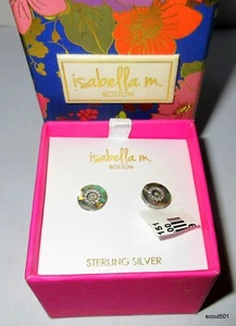 Vintage New MIB 925 Sterling Silver Isabella M Boston Stud Earrings Abalone - Picture 1 of 4