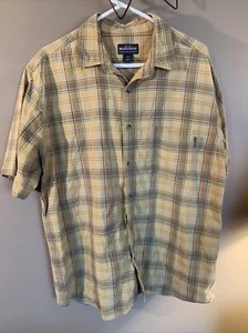 Woolrich Men Cotton Button Up Tan Yellow Rust Plaid Casual Dress Shirt large - Picture 1 of 12