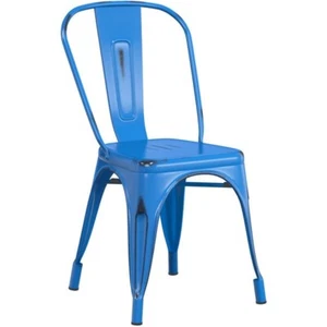 Cafe Style Distressed Blue Metal Restaurant Dining Chair For Indoor or Outdoor - Picture 1 of 7