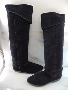 Connie SPORT Knee-High BLACK Suede PULL ON KNEE HIGH FLAT Boots 6 1/2 M - Picture 1 of 4