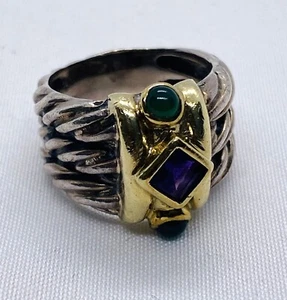 David Yurman Renaissance Ring Triple Cable Amethyst und grüne Steine 14k 925 - Bild 1 von 10
