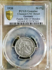 1920 Germany 50 Pfg Cave Bear Skeleton PCGS UNC Funck-328.13 Menden GS NFC 7001 - Picture 1 of 2