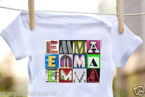EMMA Baby Bodysuit in Sign Letter Photos - 100% Cotton & Short Sleeve - Picture 1 of 2